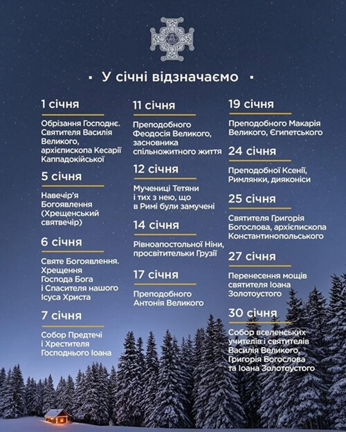 Січень 2026 у церковному календарі: великі свята і пам’ять святих